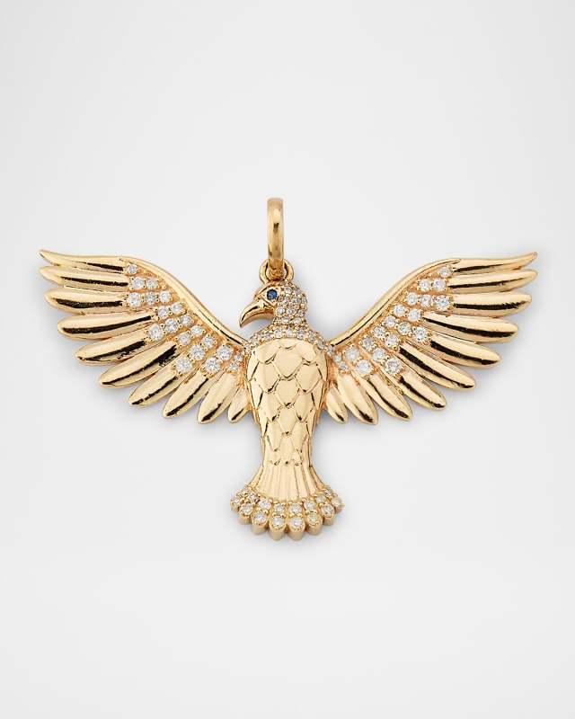 14K Yellow Gold Diamond and Sapphire Eagle Charm